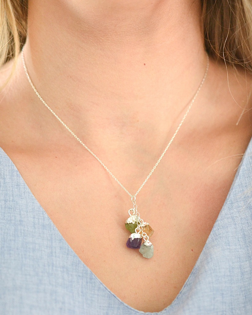 Four Birthstones Cluster Necklace