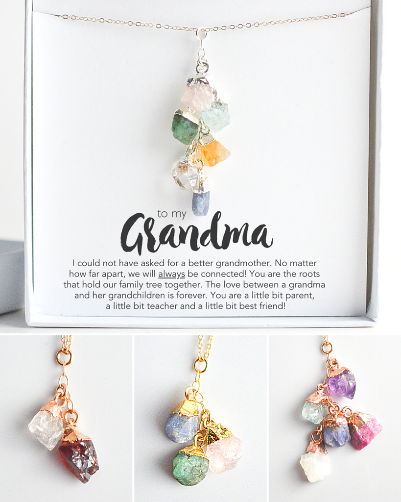 Grandma Birthstone Cluster Necklace