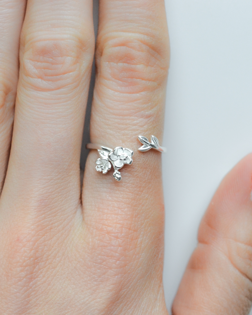 Adjustable Sterling Silver Cherry Blossom Ring