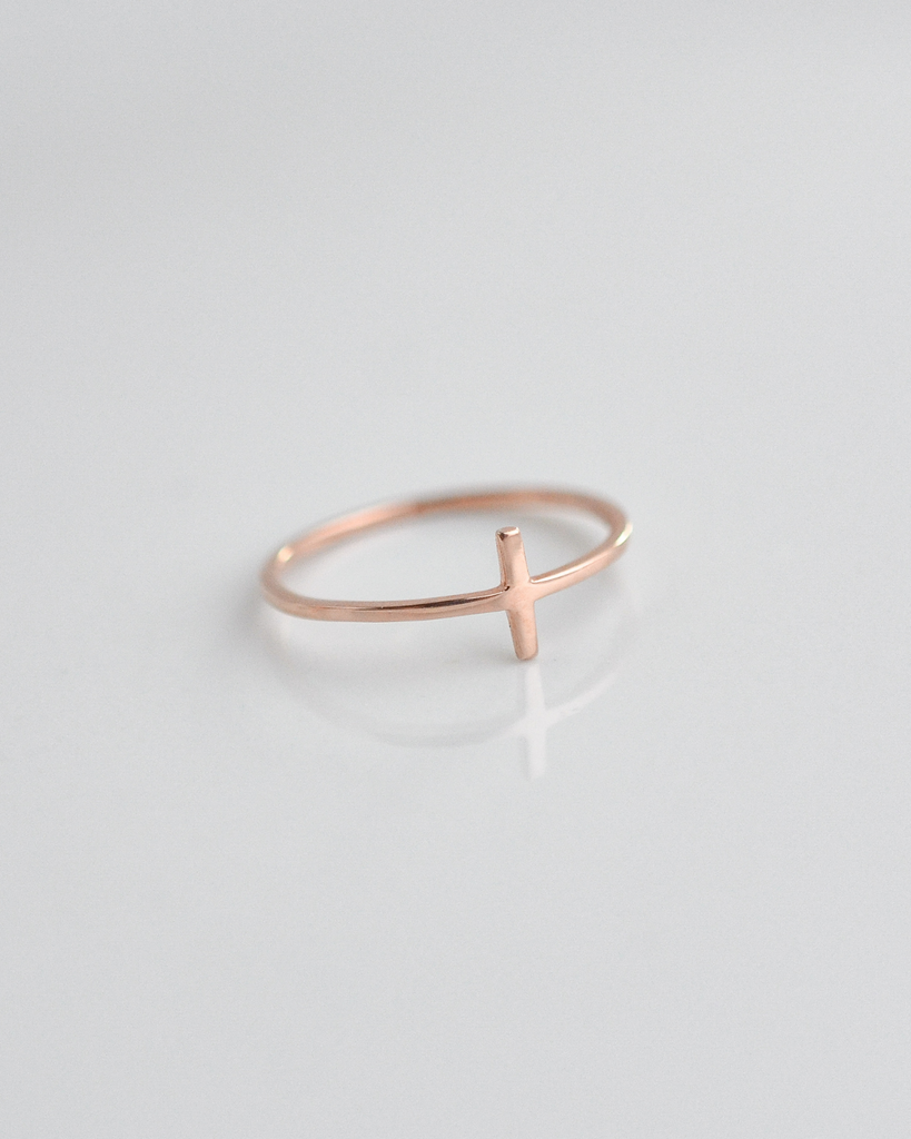 Sterling Rose Gold Cross Design Ring