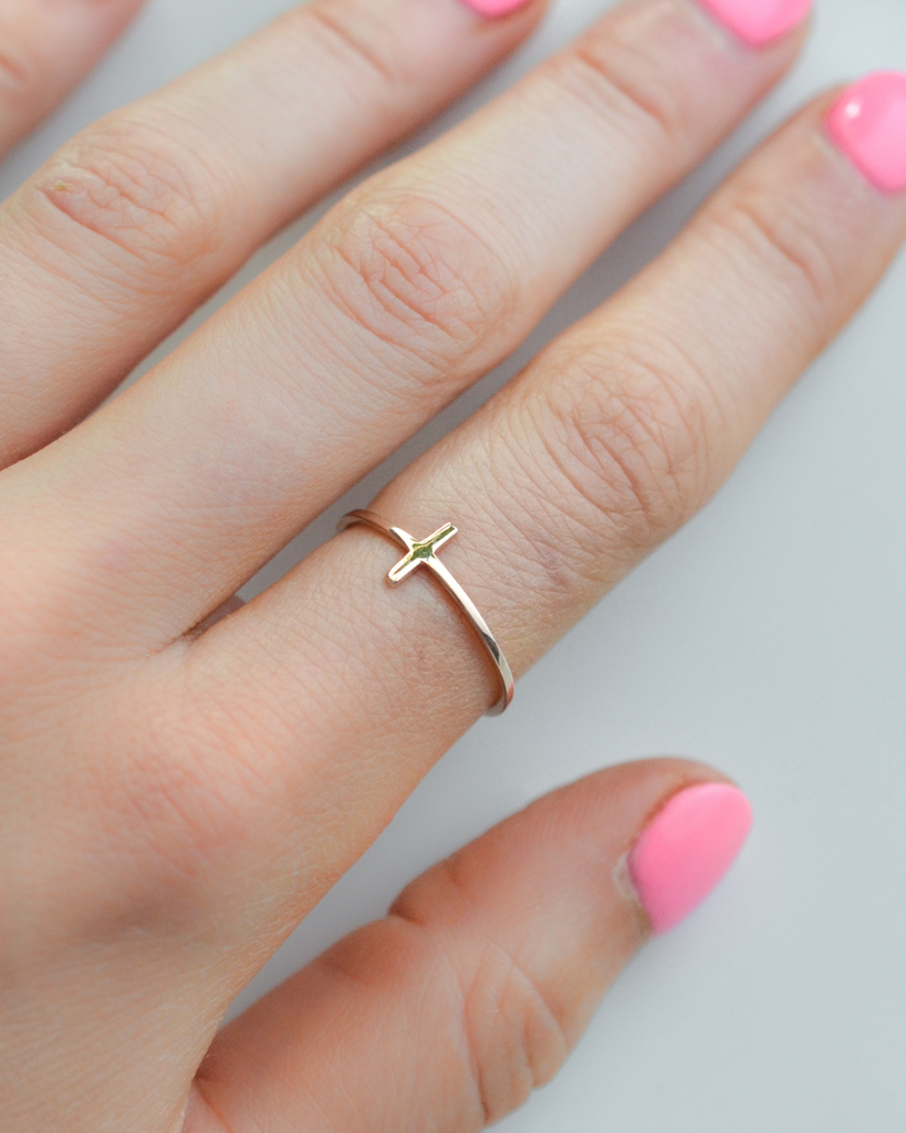 Sterling Rose Gold Cross Design Ring