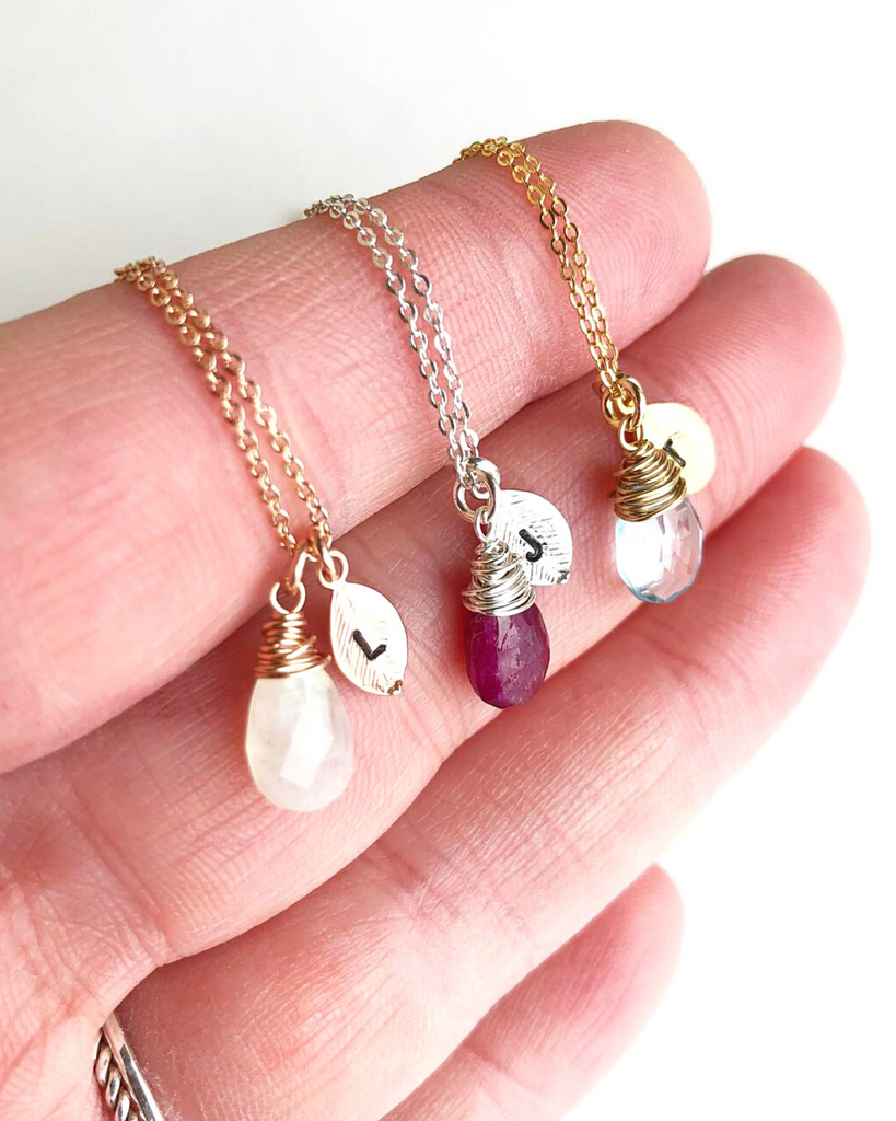 Personalized Initial Birthstone Necklace