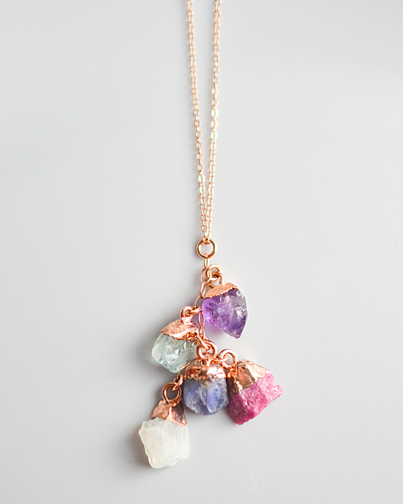 Five Birthstones Cluster Necklace