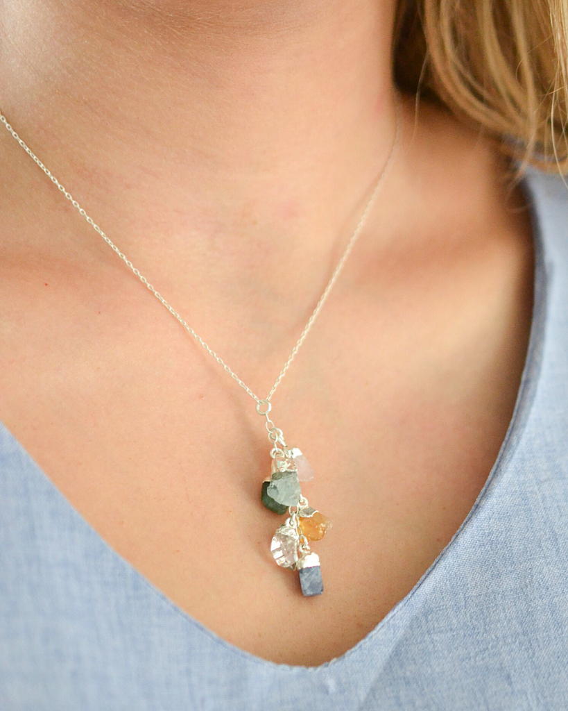 Sister Birthstone Cluster Necklace