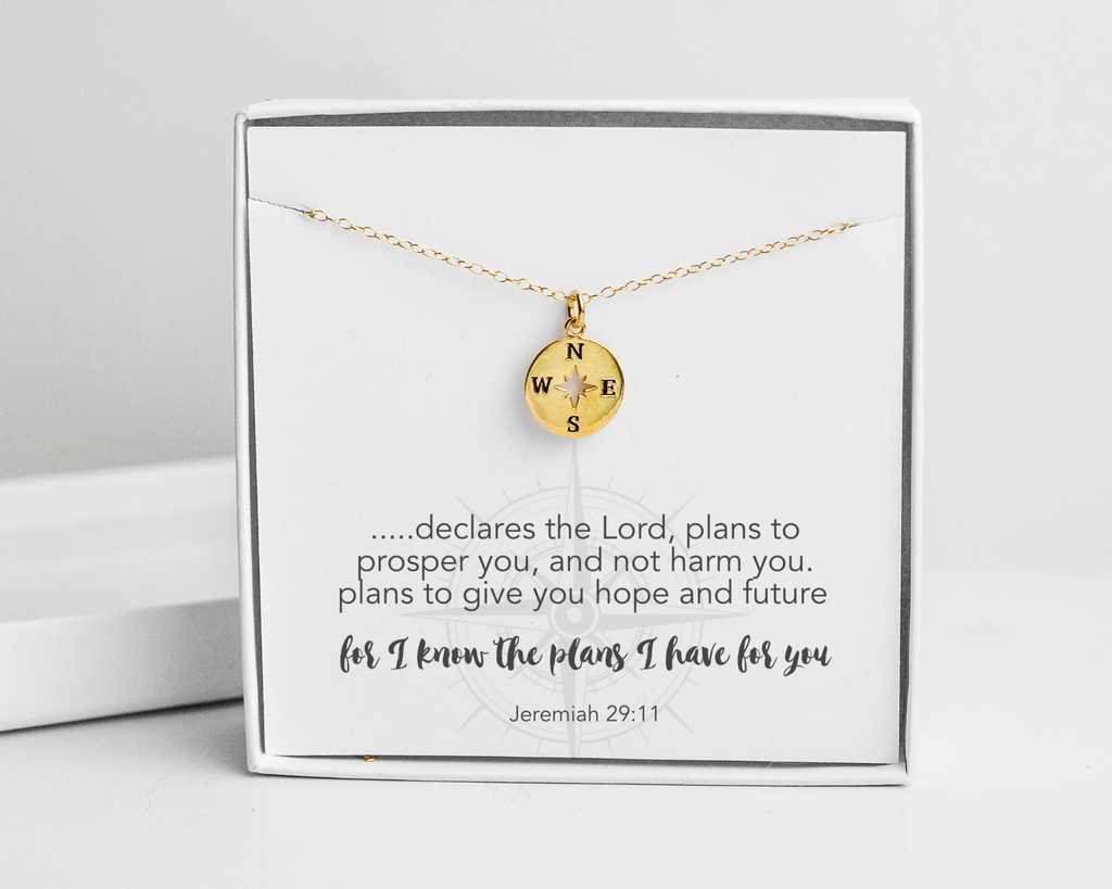 I Know the Plans I Have for You, Jeremiah 29:11 Bible Verse Gold Filled Compass Necklace