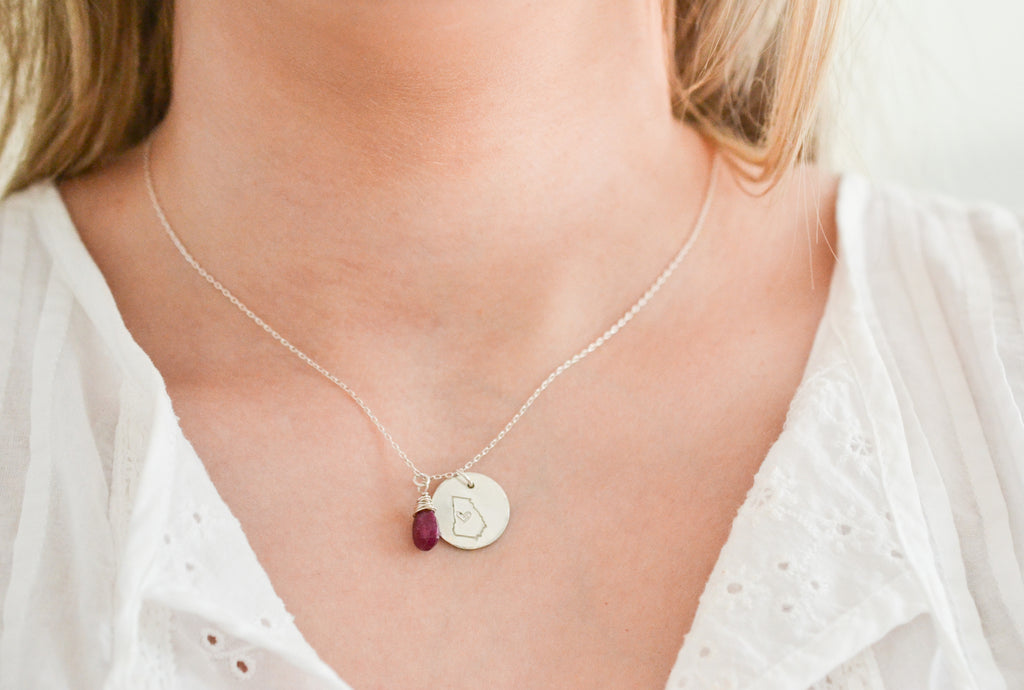 Home State Necklace with Birthstone