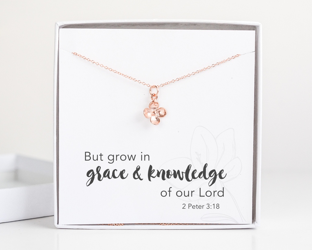Grow in Grace, 2 Peter 3:18 Bible Verse Rose-Gold Filled Necklace