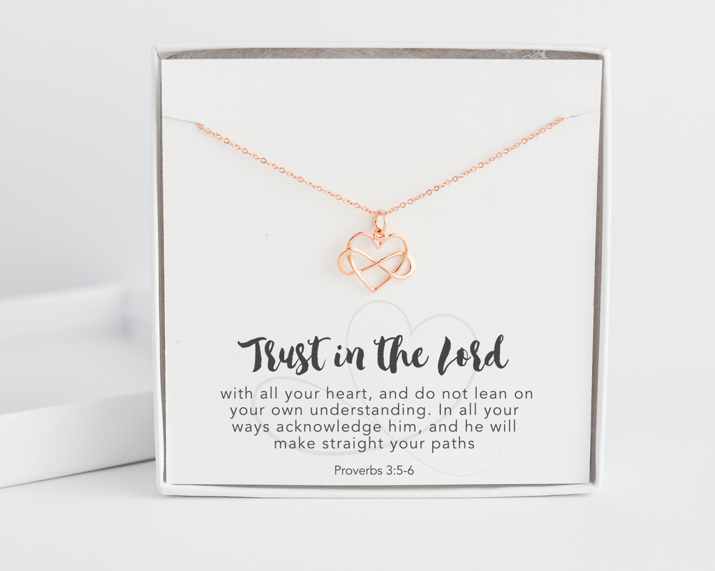 Trust in the Lord, Proverbs 3:5 Bible Verse Rose-Gold Filled Infinity Heart Necklace