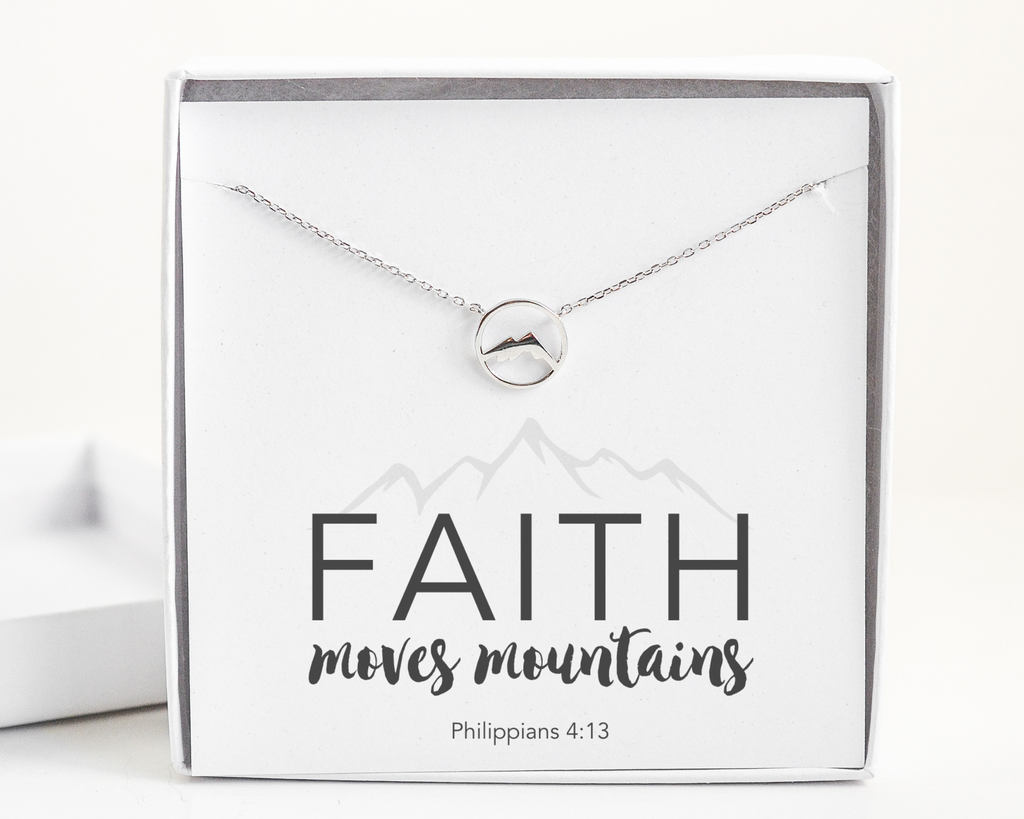 Faith Can Move Mountains, Isaiah 54:10 Bible Verse Sterling Silver Mountain Necklace