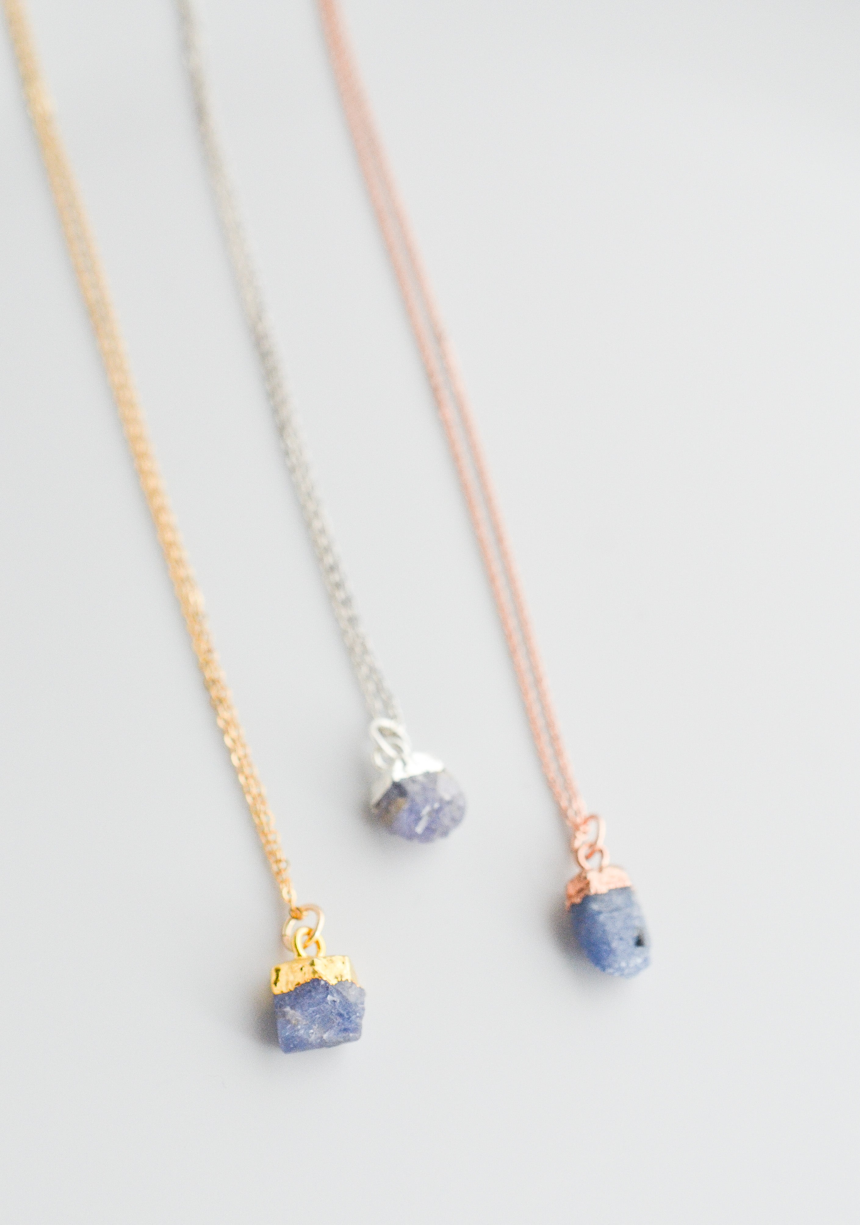 Raw Blue Topaz Gemstone Necklace Silver and Ivy