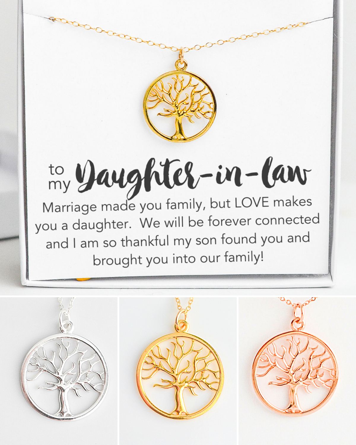 Daughter in Law Tree Necklace Silver and Ivy