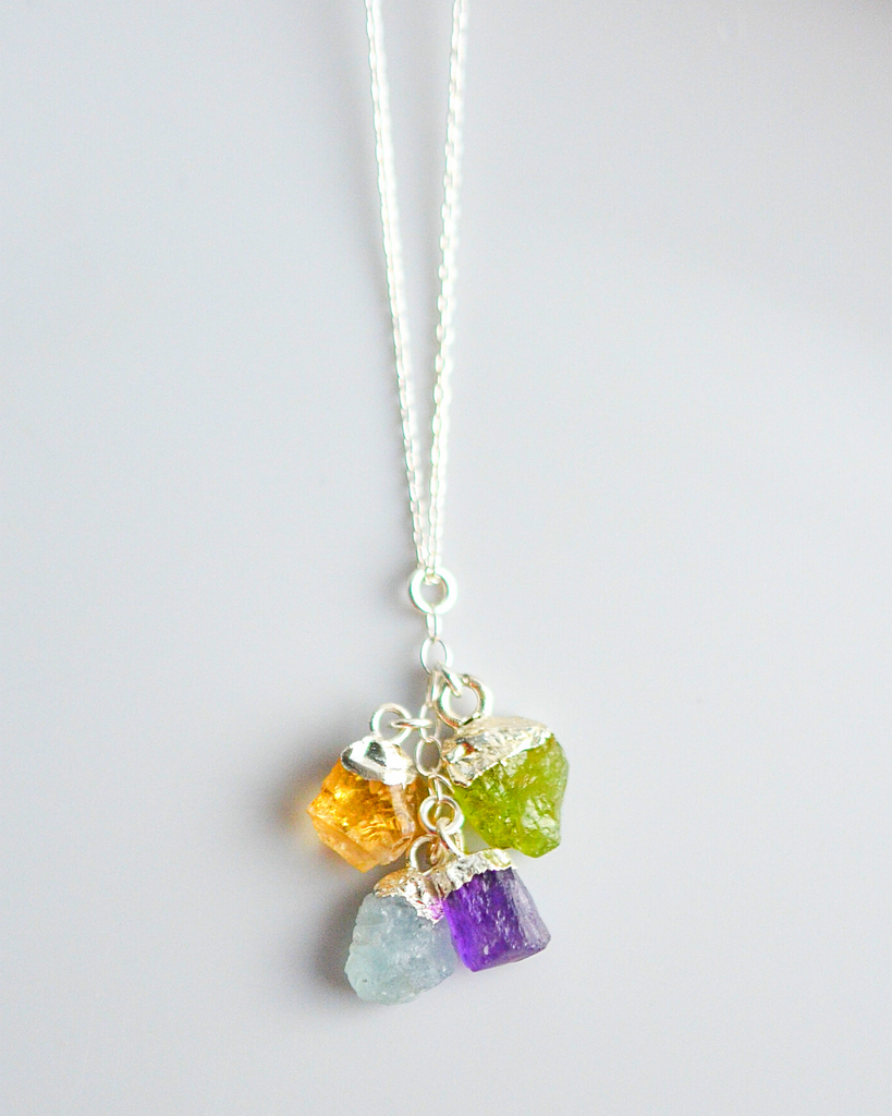 Sister Birthstone Cluster Necklace