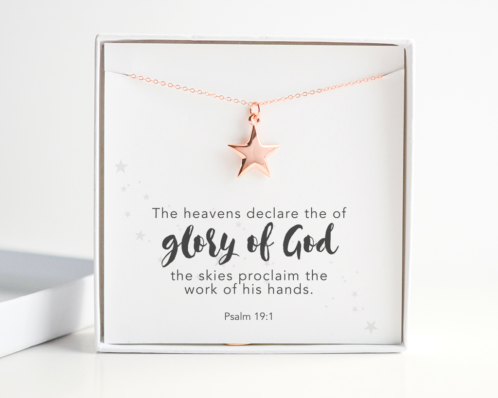 The Glory of God, Psalms 19:1 Bible Verse Rose-Gold Filled Star Necklace