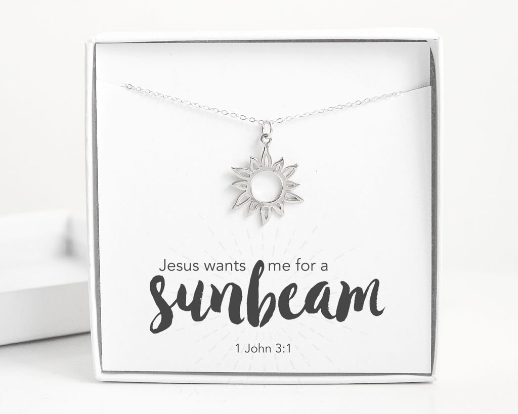Sunbeam, 1 John 3:1 Bible Verse Sterling Silver Sun Necklace
